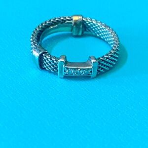 Tiffany & Co Sterling Silver Somerset Three Dimond Mesh Ring Size 5